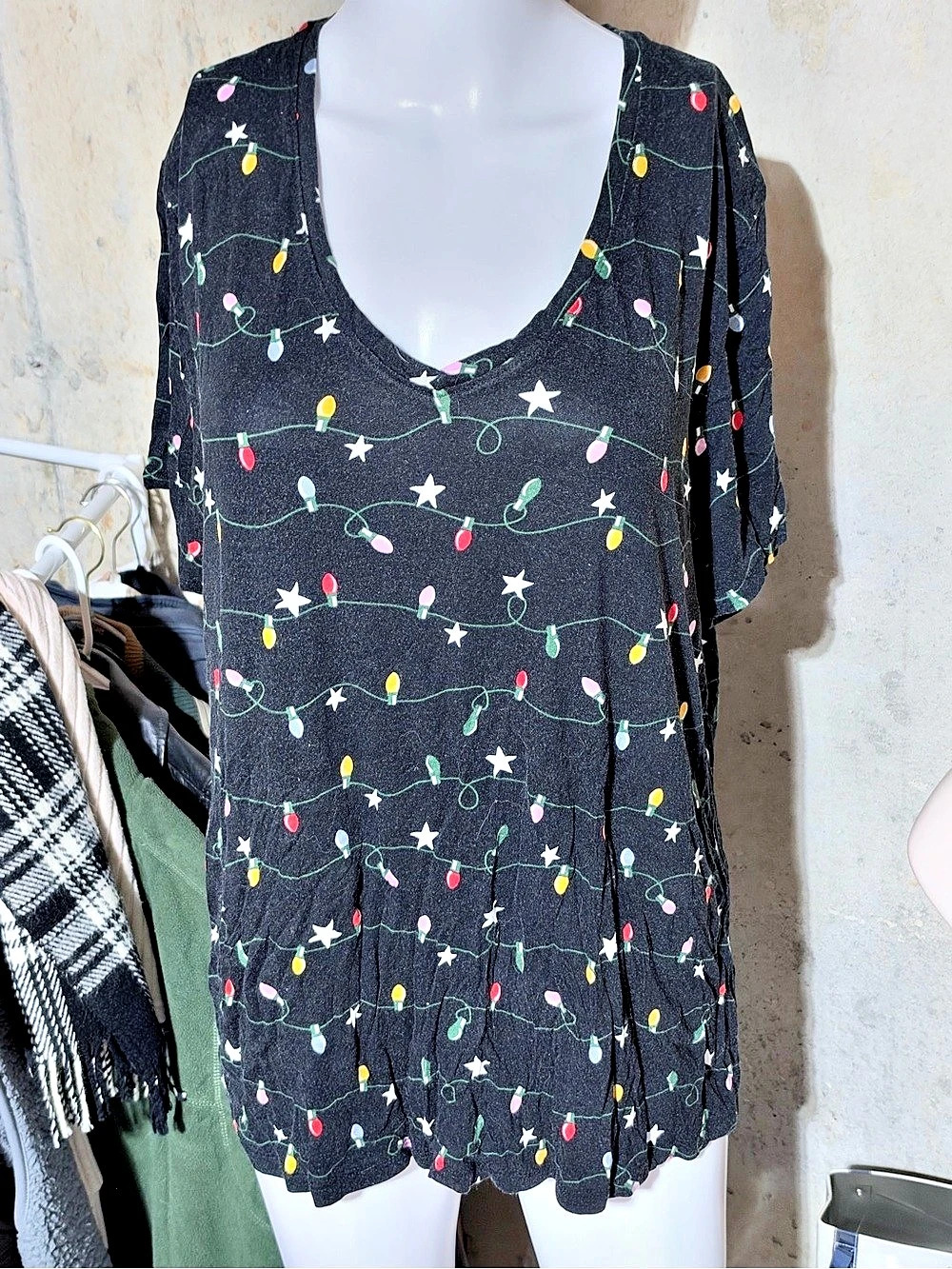 Hybrid Apparel Christmas Lights Print Tunic XL Like New
